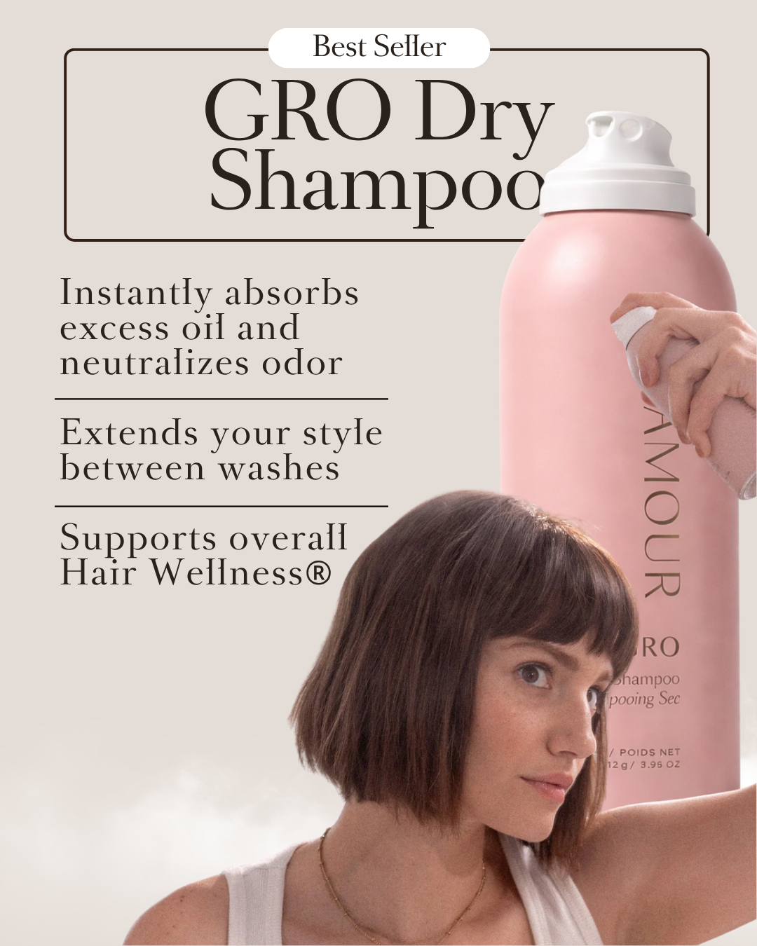 Vegamour GRO Dry Shampoo best seller framed ad