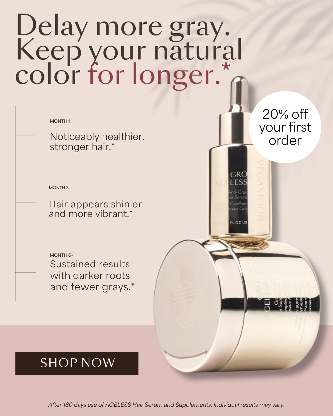 Vegamour delay more gray serum and supplement ad
