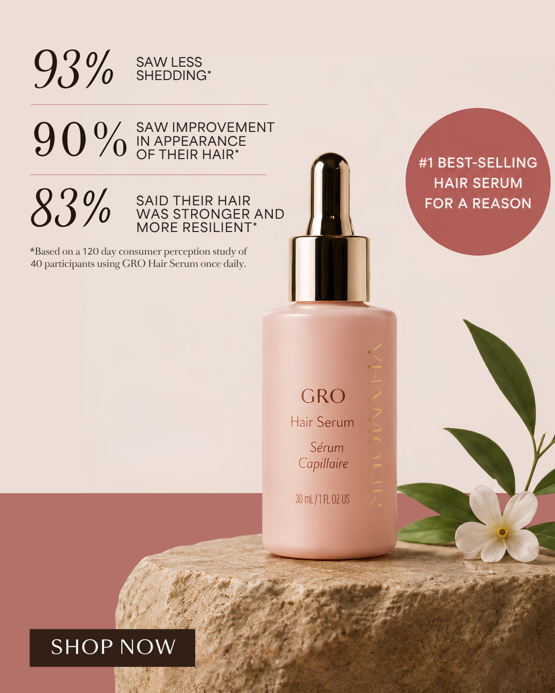 Vegamour best selling hair serum creative with result stats