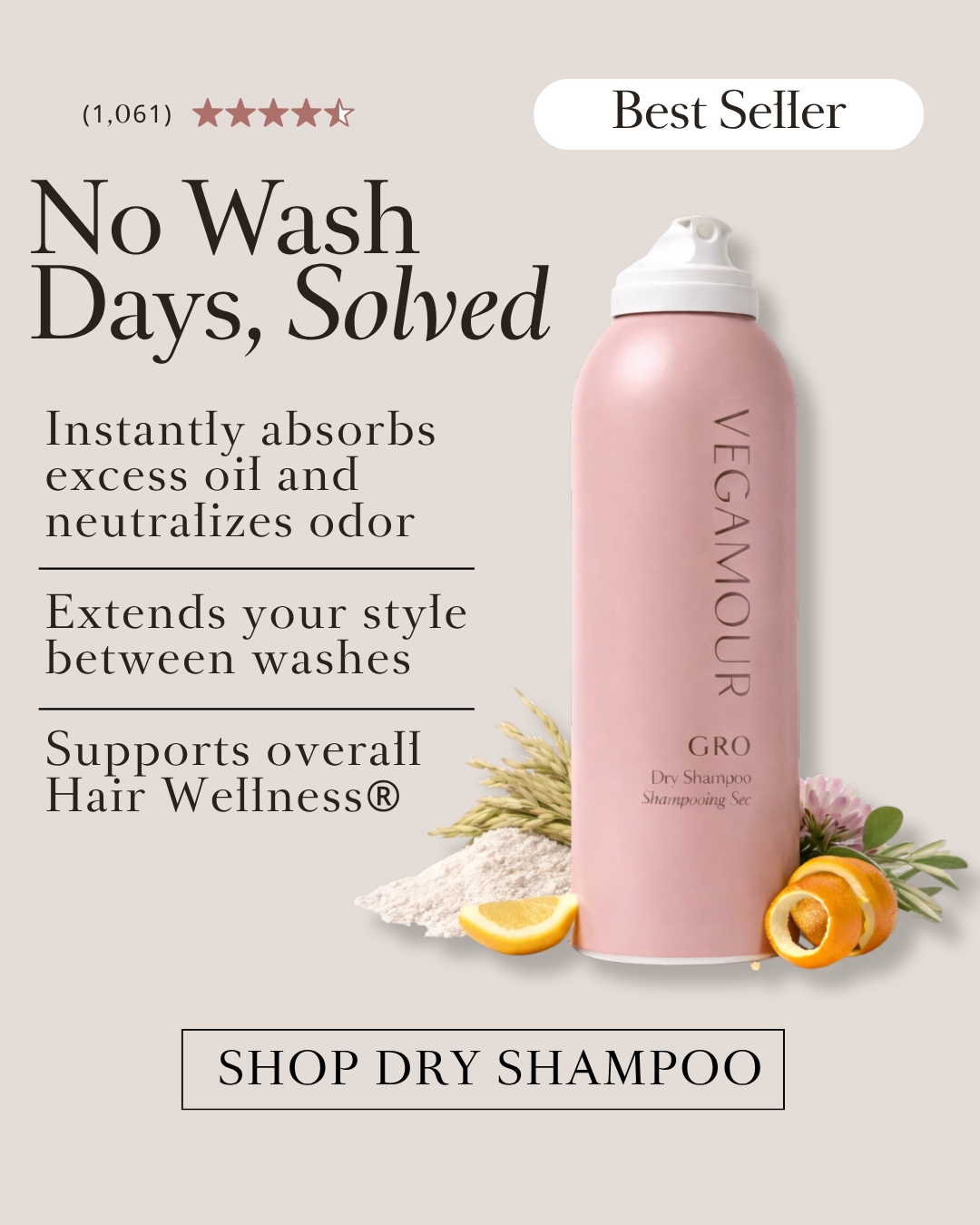 Vegamour No Wash Days Solved dry shampoo ad